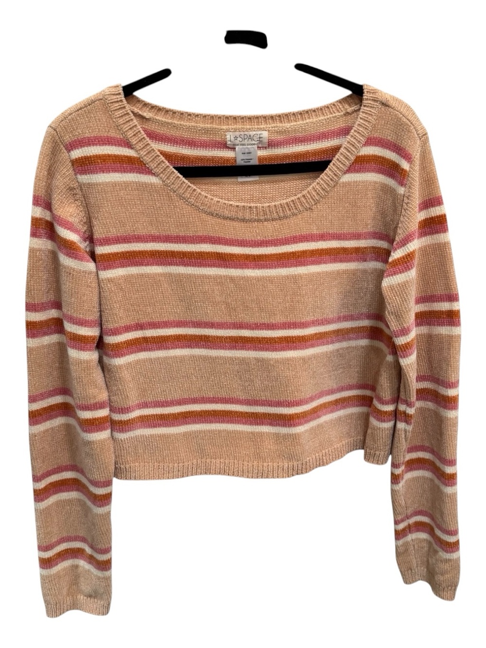 L*Space Women's Large Tan Sunshine Stripe Cropped Sun Seeker Knit Sweater Soft